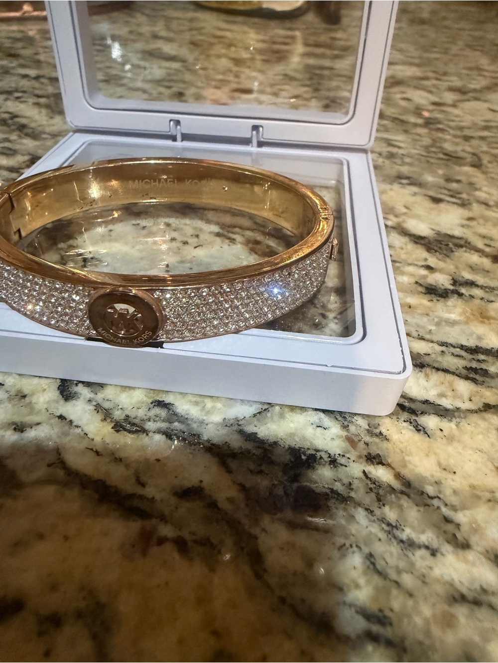Michael Kors Rose Gold Pavé Logo Hinge Bangle with rhinestones Bracelet - Picture 2 of 8